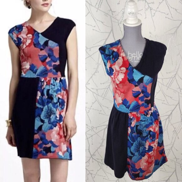 Leifsdottir Artsy Colorful Patchwork Floral Cotton Silk Knit Dress - Picture 1 of 6
